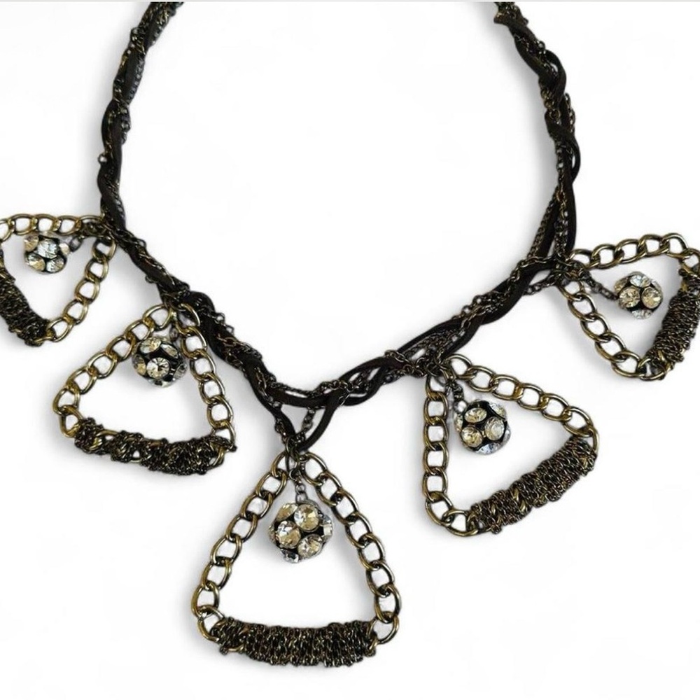 Industrial Bib Choker Necklace Brass-Tone Chain Mail Egyptian Revival Whimsigoth